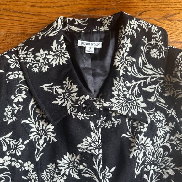 Pendleton 100% Virgin Wool Blazer Jacket Short Black White Floral sz 14 - Picture 12 of 12